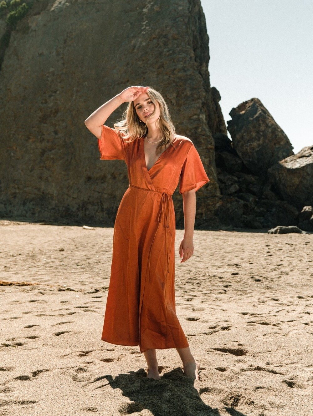 Whimsy + Row Rust Orange Wrap Dress
